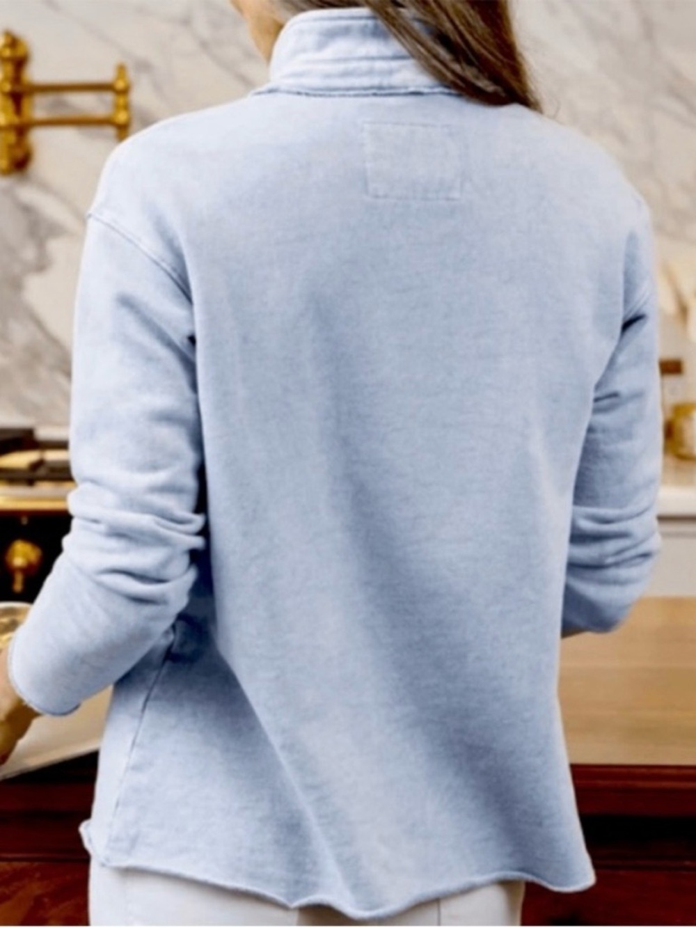 Frank and Eileen Patrick Popover Sweatshirt Triple Terry In Mineral Blue M - Picture 3 of 8